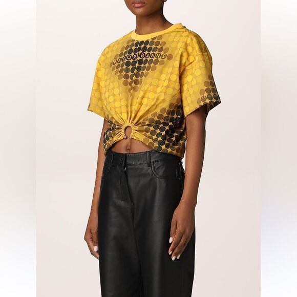 Paco Rabanne Cropped T-Shirt Yellow Dot Medium Ring Detail - Picture 2 of 9